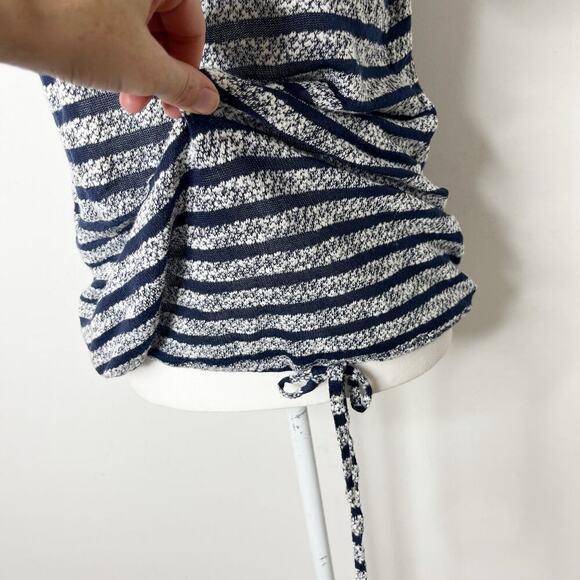Limited Women's Knit Top S Blue & White Striped Drawstring Blouson Short Sleeve - Picture 2 of 11